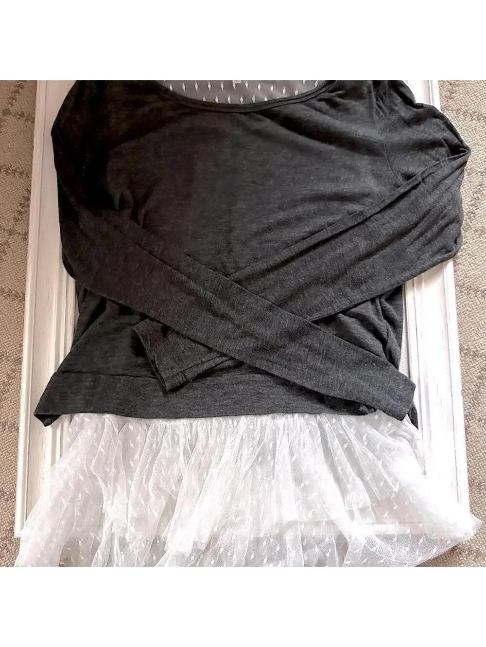 Clu charcoal long sleeve t shirt with lace bottom M